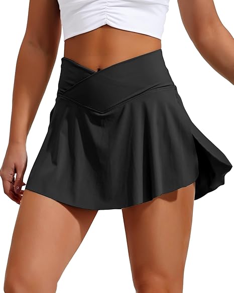 Women's Plain Black Skirt Golf Skorts for Women with Panty Skirt High Waisted Pleated (#17)