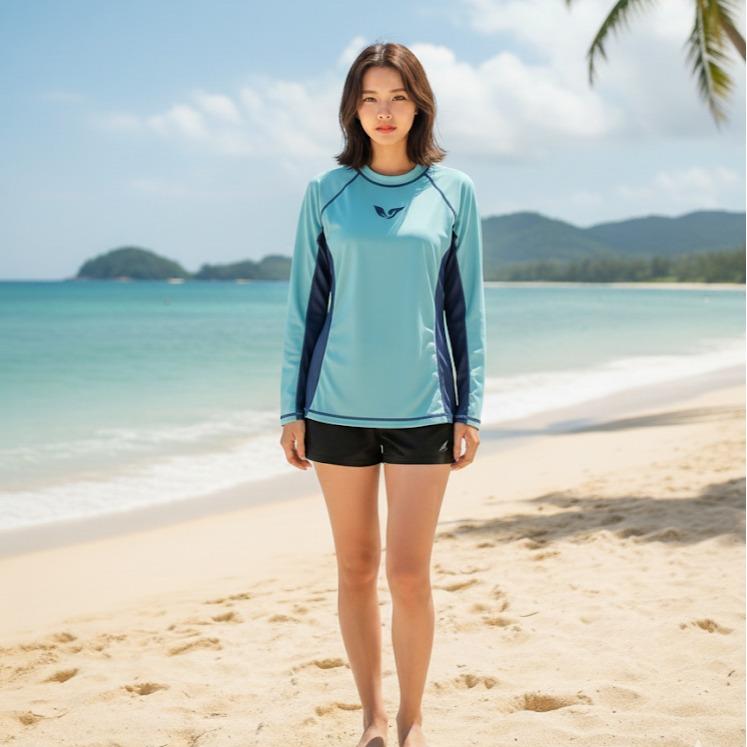 Women's Attarco Simple Design Collections Swiming RASH GUARD Longsleeve (#6)