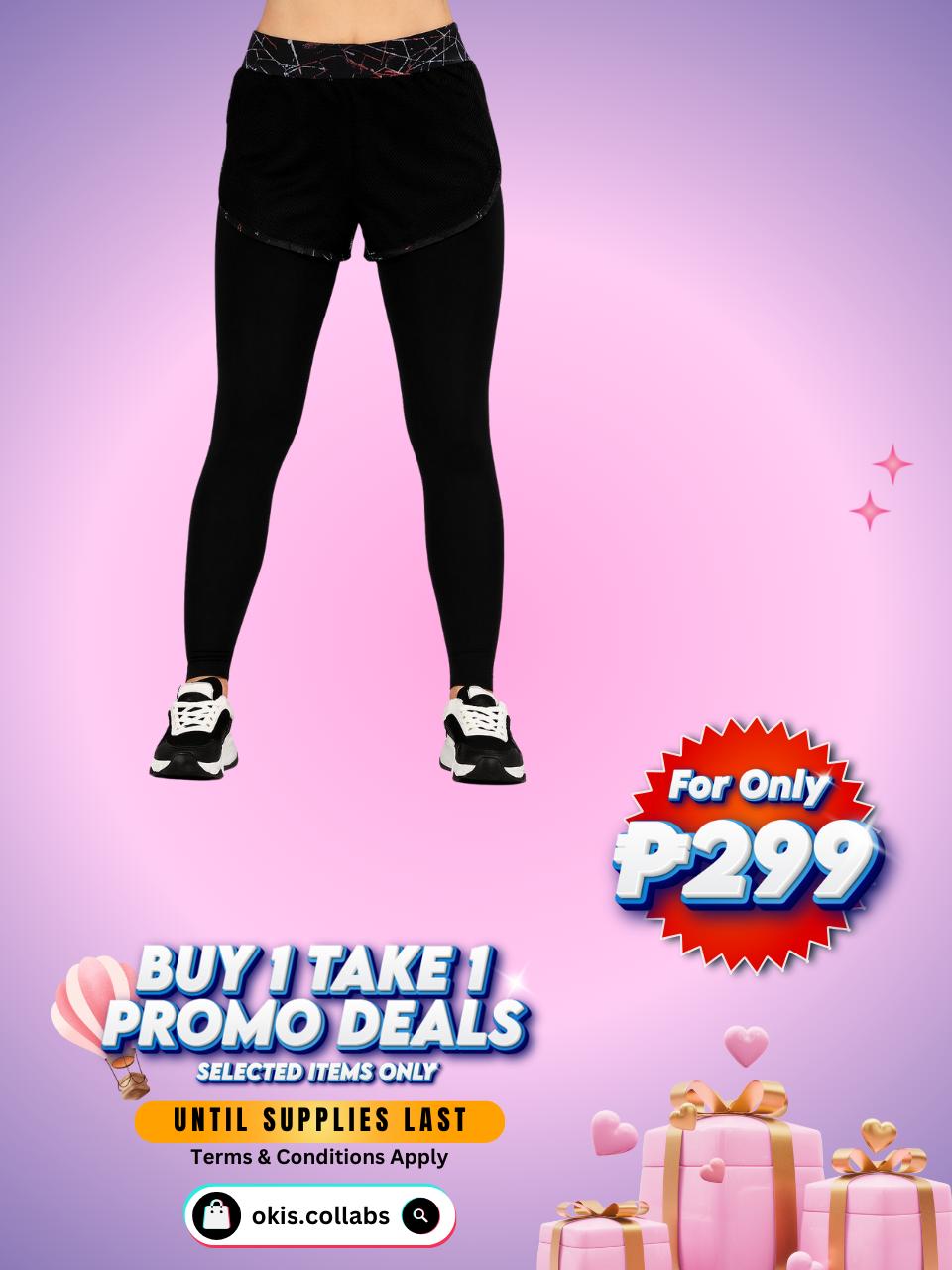 [BUY 1 TAKE 1 FREE] Women's Cotton Sports Wear Leggings with Mesh Shorts