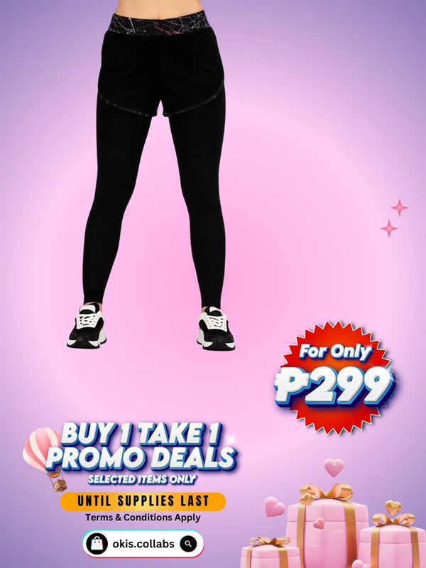 [BUY 1 TAKE 1 FREE] Women's Cotton Sports Wear Leggings with Mesh Shorts