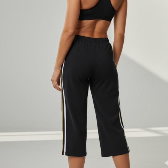 FP9050-7 Women's Classic Cotton Capri Pants with Triple Line Style in White & Yellow