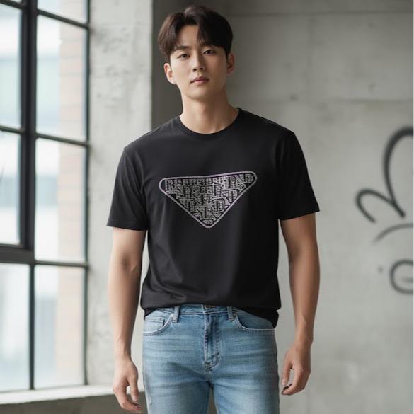 Men's High Fashion T-shirt in White & Black Color for Stylish Outfits with Beads & Bling