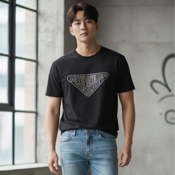 Men's High Fashion T-shirt in White & Black Color for Stylish Outfits with Beads & Bling