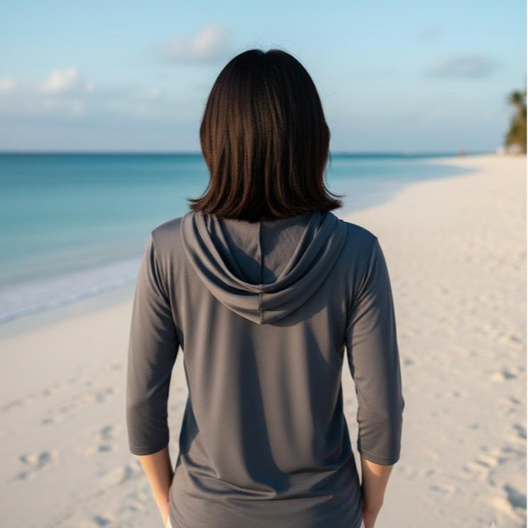 PLAIN GRAY UNISEX Quick Dry Athletic Hoodie 3/4 sleeves moisture wicking (#15)