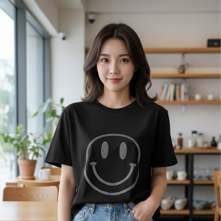 509SMILEY Women's Cotton Cool-toned Bling Tee Shirt