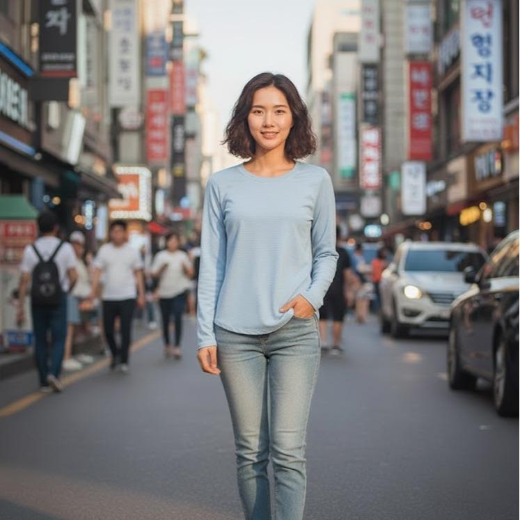 Women's Plain Cotton Blouse/Longsleeve in Light Pink & Light Skyblue Color