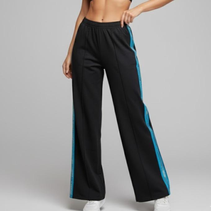 FP9007 Women's Classic Cotton Straight Pants with Yellow/Violet/Blue Stripes