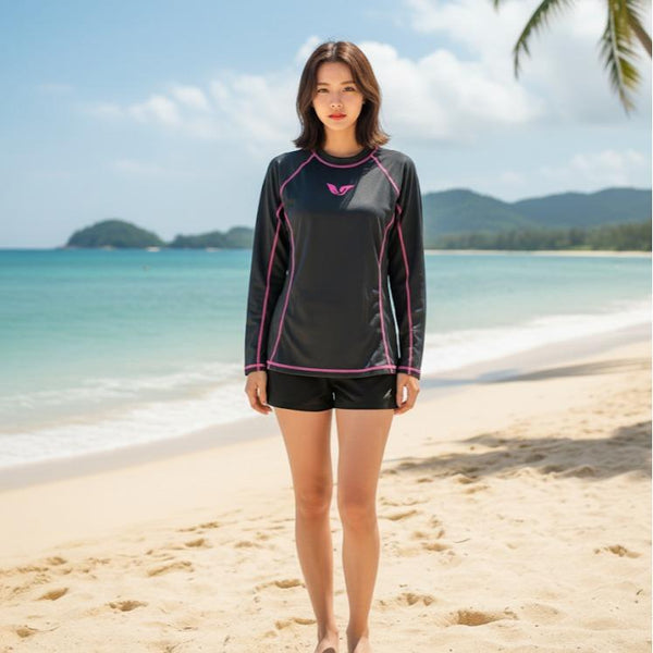 Women's Attarco Simple Design Collections Swiming RASH GUARD Longsleeve (#6)