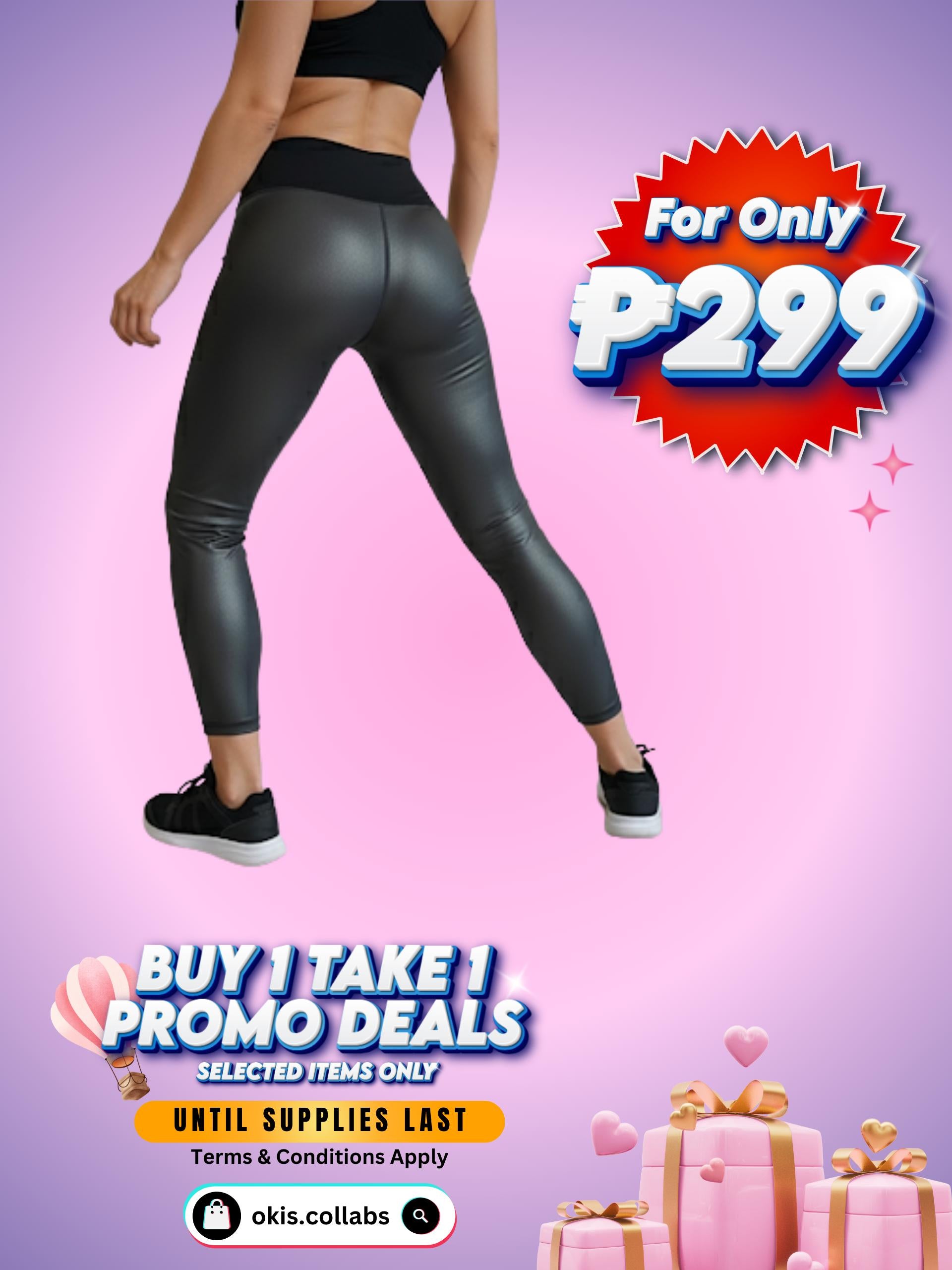 [BUY 1 TAKE 1 FREE] Women's Cotton Sports Wear Leggings- Leather Type
