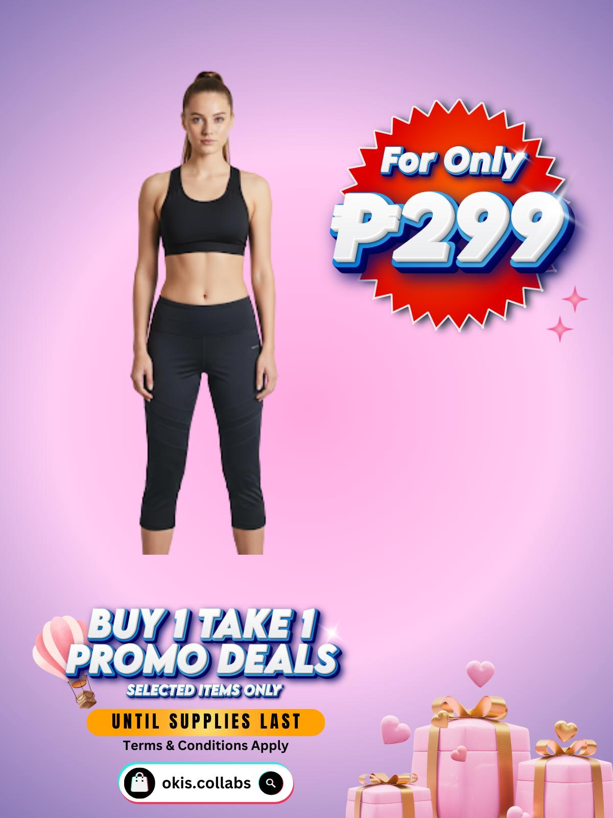 [BUY 1 GET 1 FREE} Women's Cotton Capri Leggings Plain Black