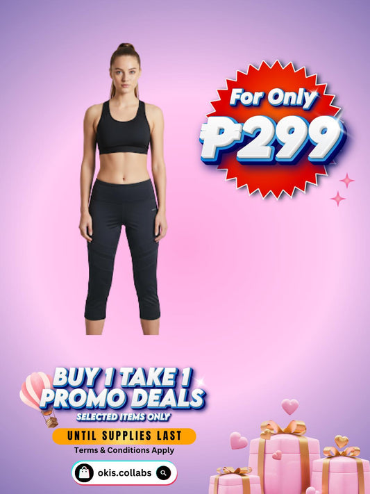 [BUY 1 GET 1 FREE} Women's Cotton Capri Leggings Plain Black