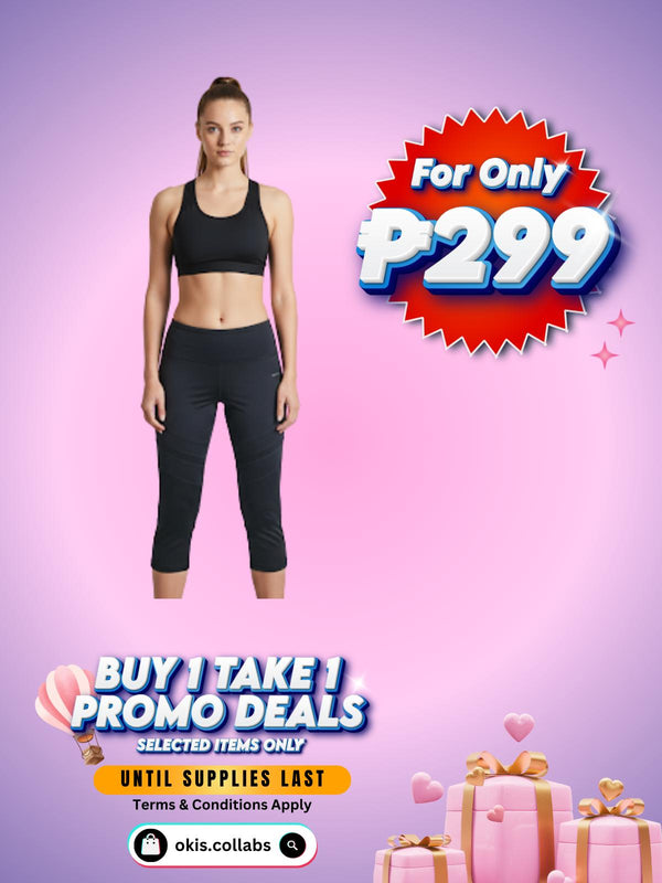 [BUY 1 GET 1 FREE} Women's Cotton Capri Leggings Plain Black