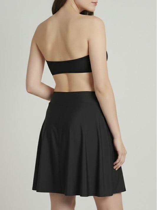 Women's Plain Black Swim Skorts High Waist Tummy Control Modest Swim Skirt (#22)