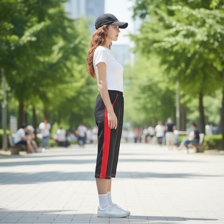 FP9214 Women's Classic Cotton Capri Pants with Blue Sides Lining