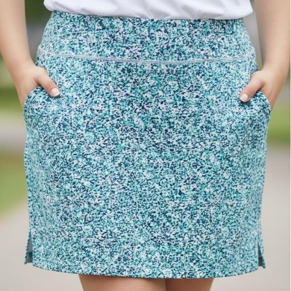 Dust Teal Patterned Plus Size Skirt with Cycling Short Inside (#35)