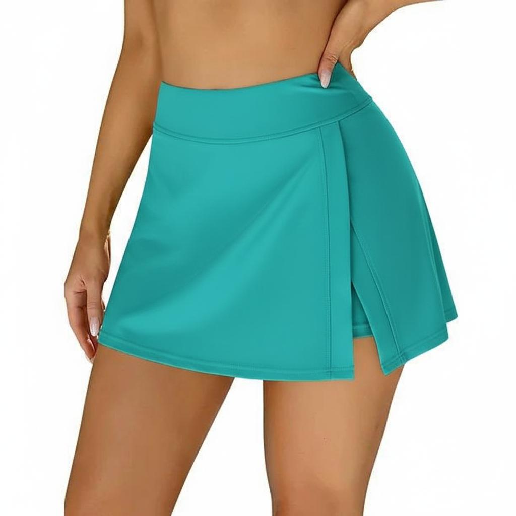 Women Plain Black Swim Skirts Split Swimsuit Built in Shorts Swim Bottoms (#2)