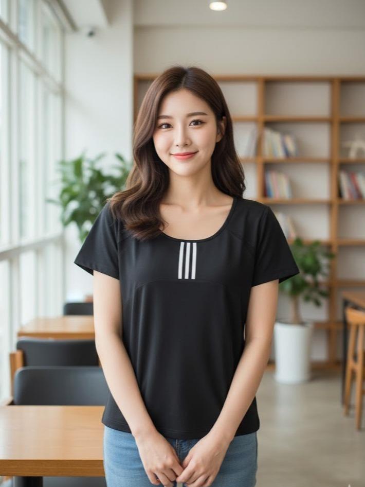 FPF034/F034-1 Women's Classic Cotton Tee Shirt with ROUND NECK Short Sleeve Casual Top