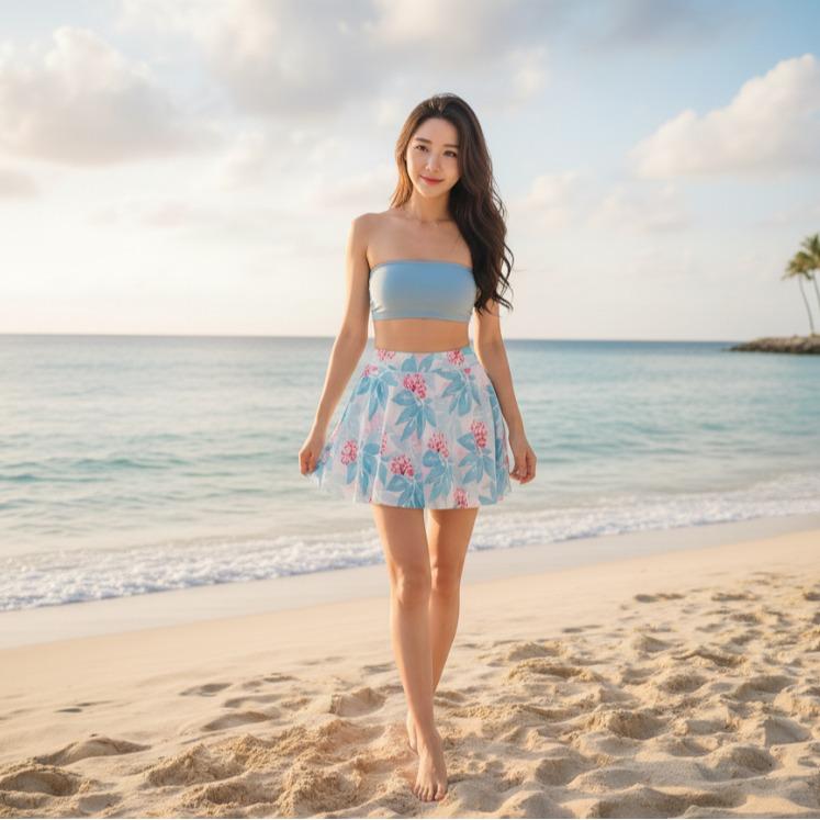 Women's Floral Prints Mini Skit Swim Wear Skyblue (#32)