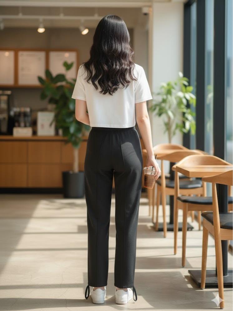 FPF002 Women's Classic Ferry Pure Cotton Pants Plain Black Color