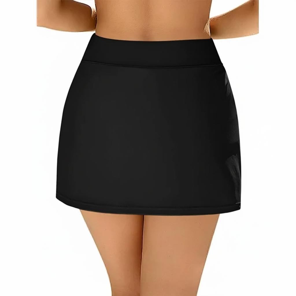 Women Plain Black Swim Skirts Split Swimsuit Built in Shorts Swim Bottoms (#2)