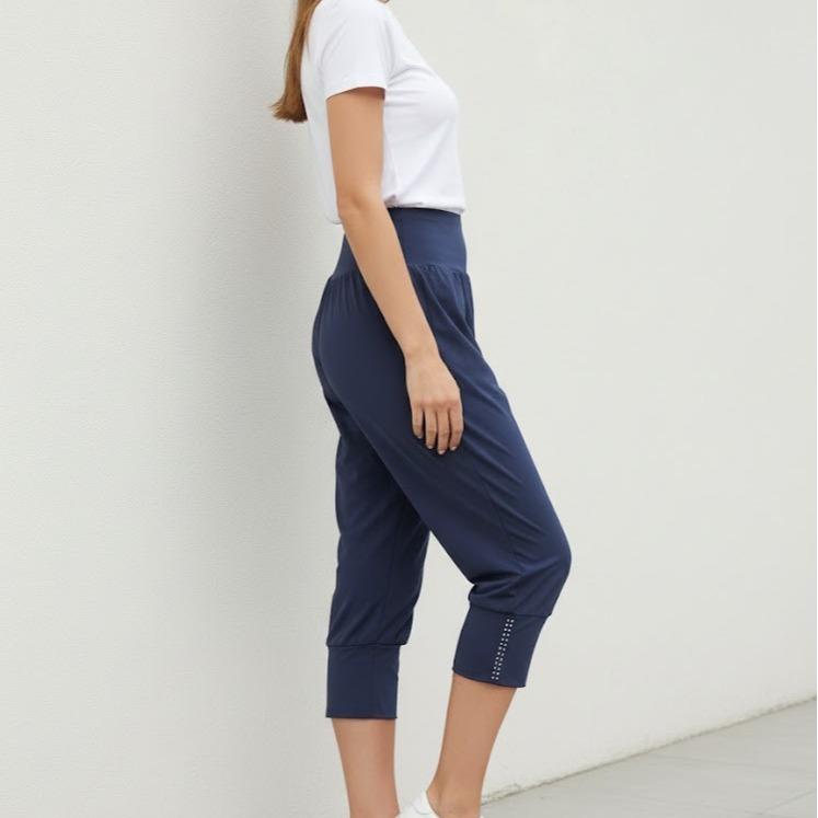 FPF019 Women's Classic Cotton Capri Pants with Bottom Side Beads