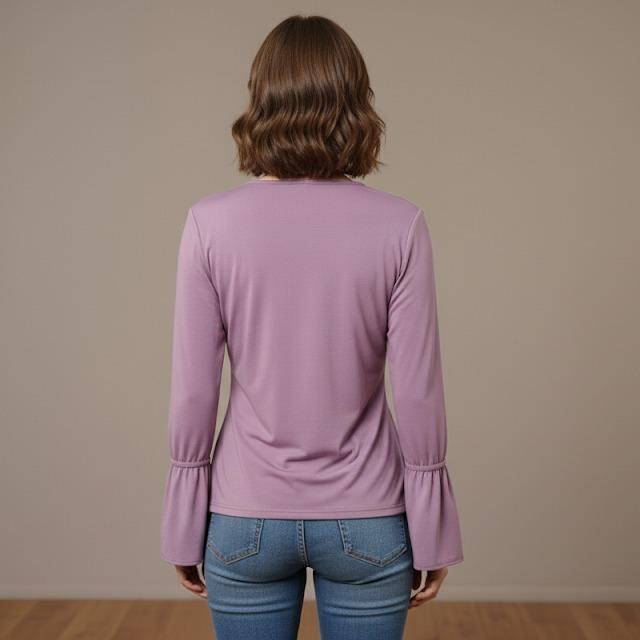 RUNDO COLLECTIONS Women's Wear Deep V-Neck Long Sleeve Slim Fitted (#1)