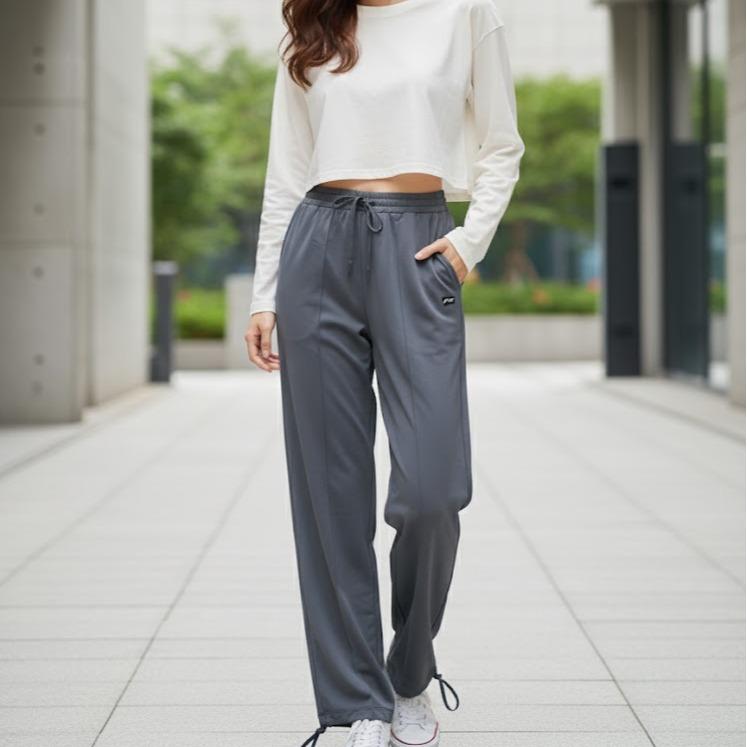 FPA065 Women's Classic Ferry Pure Cotton Pants in Plain Dark Gray Color