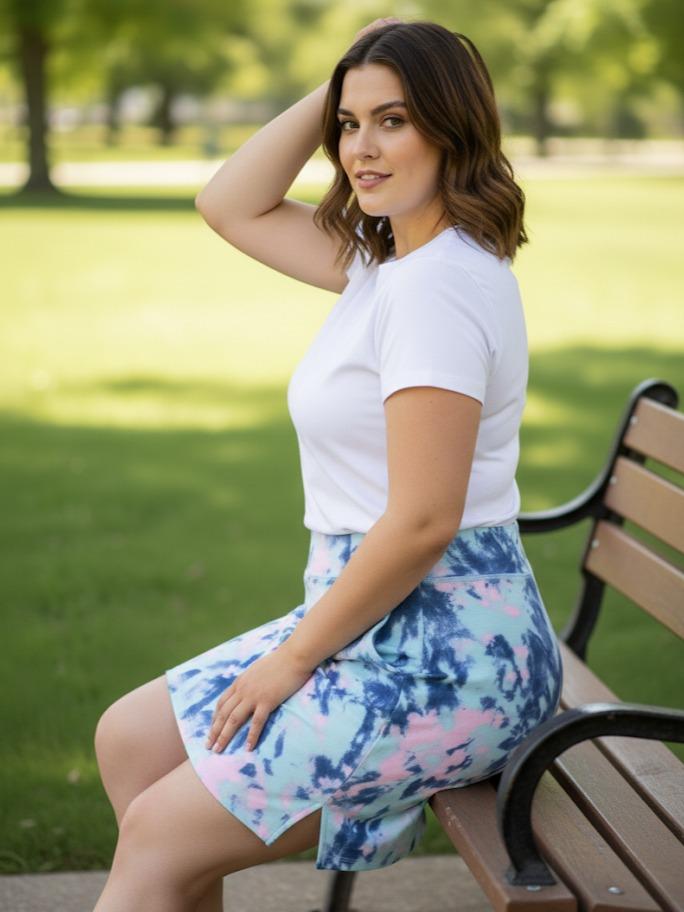 Womens Plus Size Skirt Tie-dyed with shades of Light blue/Aqua (#36)
