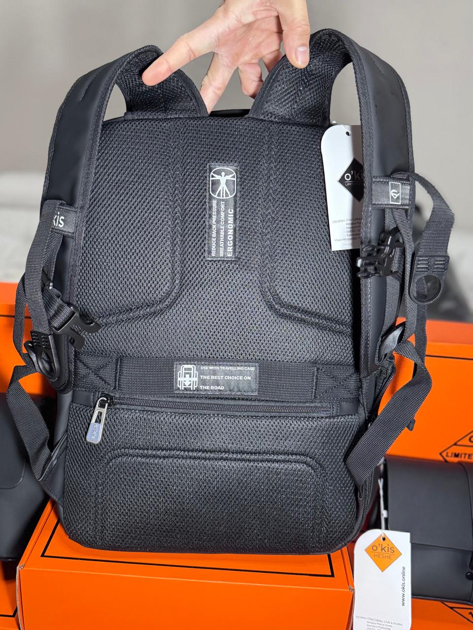 HESHE Okis Bags Collection 320*140*430 Travel Leather Bag Pack Black (OK306688)