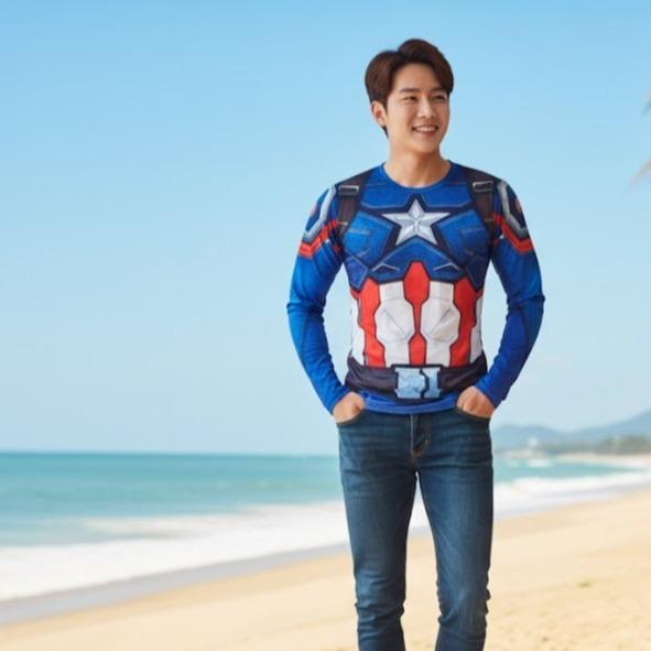 MENS Super Hero Inspired &  Printed Design Rash Guard T-shirt for Swimming