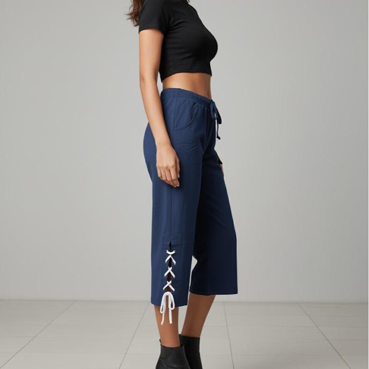 FP5621-7  Women's Classic Cotton Capri Pants with Botton Lace Downstrings