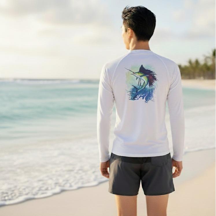 Men's/Women's Blue Design Swim Wear Longsleeve St. Thomas U.S V.I (#16B)