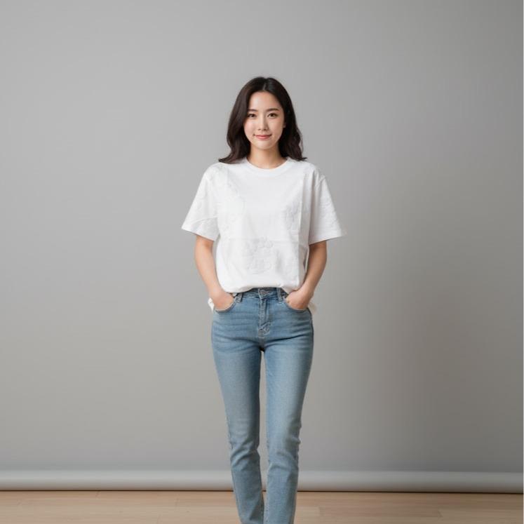 W24-20022 Women's Cotton Top in Crew Neck Fashionable Tee Shirt