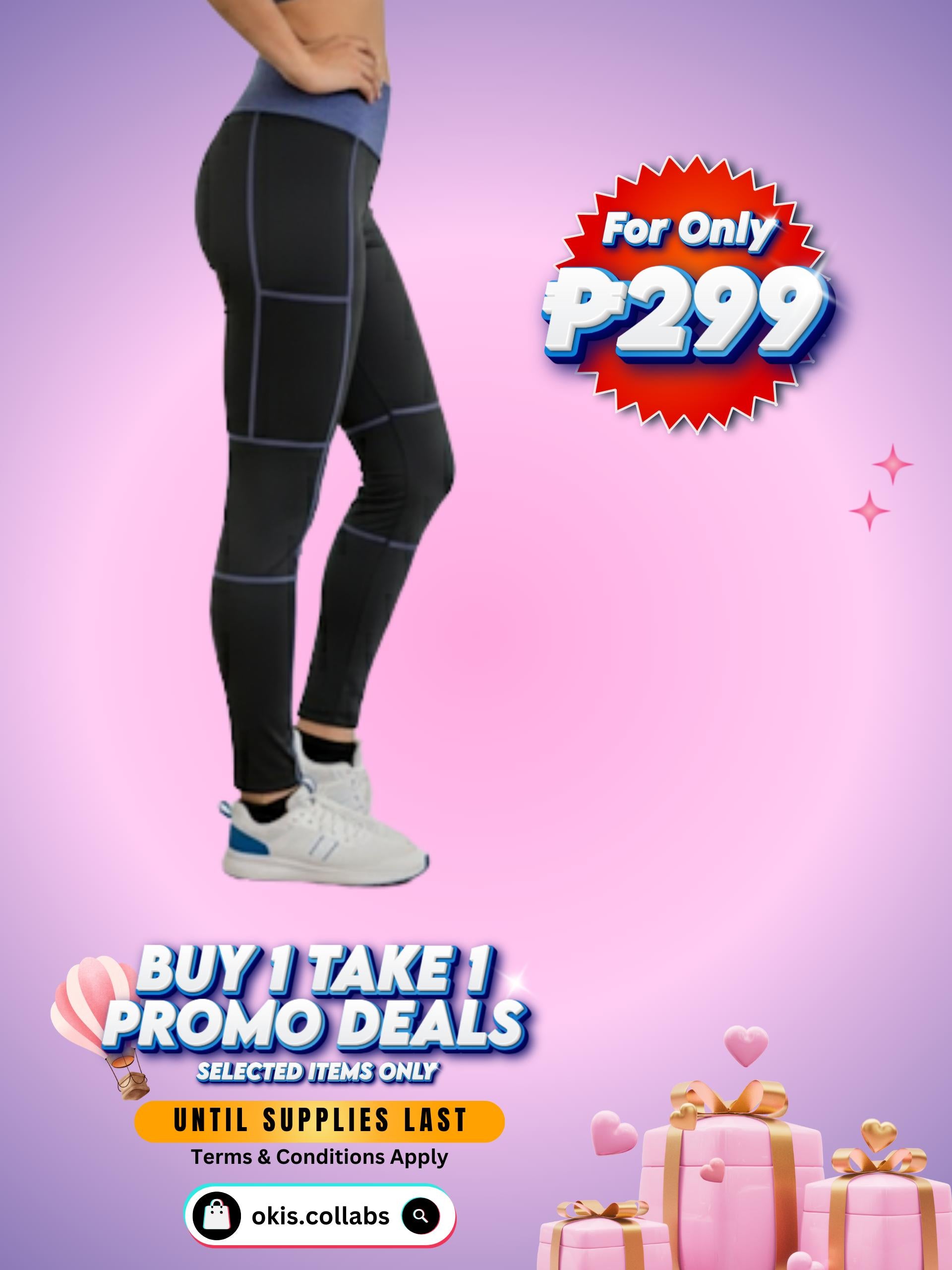 [BUY 1 TAKE 1 FREE] Women's Cotton Sports Wear Leggings with Violet Waist Line