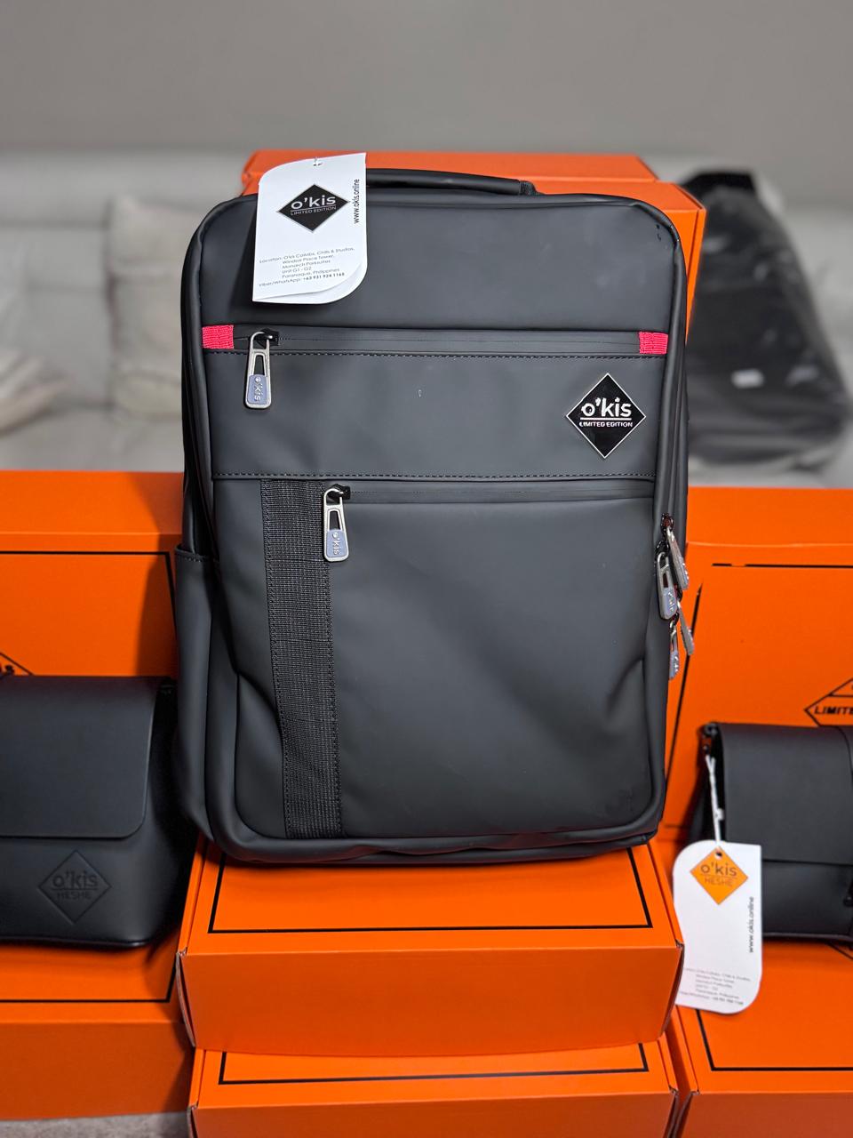 HESHE Okis Bags Collection 320*140*430 Travel Leather Bag Pack Black (OK306688)