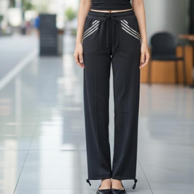 FPD55000B Women's Classic Ferry Pure Cotton Pants Plain Black Color