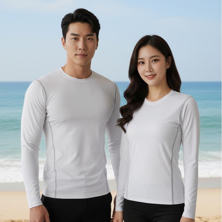 Men's/Womens Compression Swimming/Sports White Long Sleeve, Quick Dry Sports Top (#17)