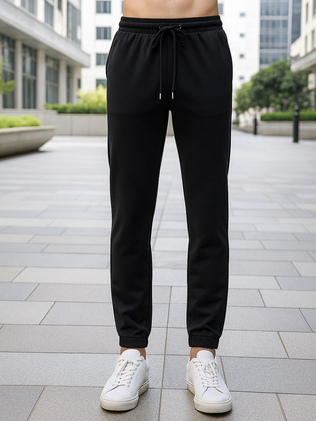 IceTech Collections Male Bottom Dry-fit Trouser Plain Black Straight Cut Pants for Men with Drawstring Waist