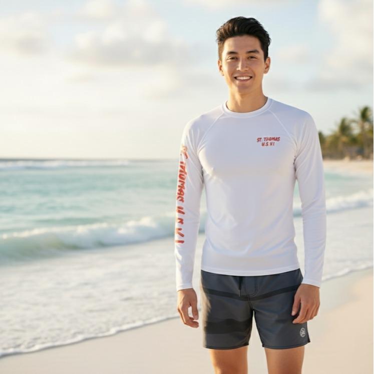 Men's/Women's Red Design Swim Wear Longsleeve St. Thomas U.S V.I (#16A)