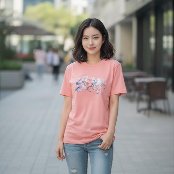 W24-20026 Women's Cotton Top in Crew Neck Fashionable Tee Shirt