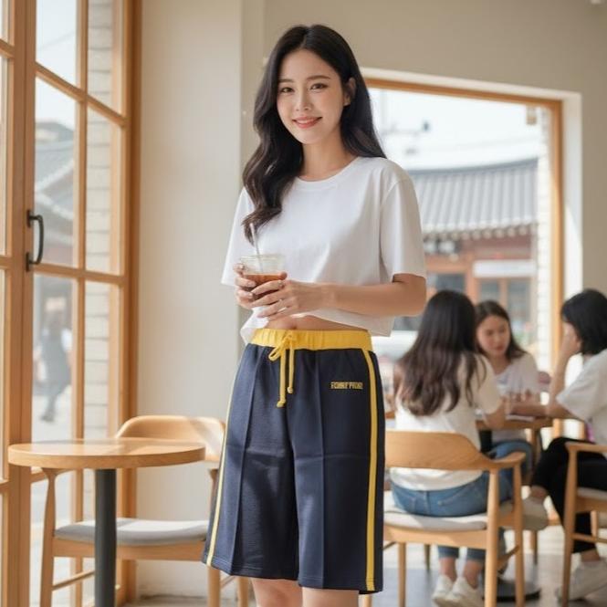 FP8033-5 Women's Classic Ferry Pure Cotton Capri Short with White & Yellow Lining Color