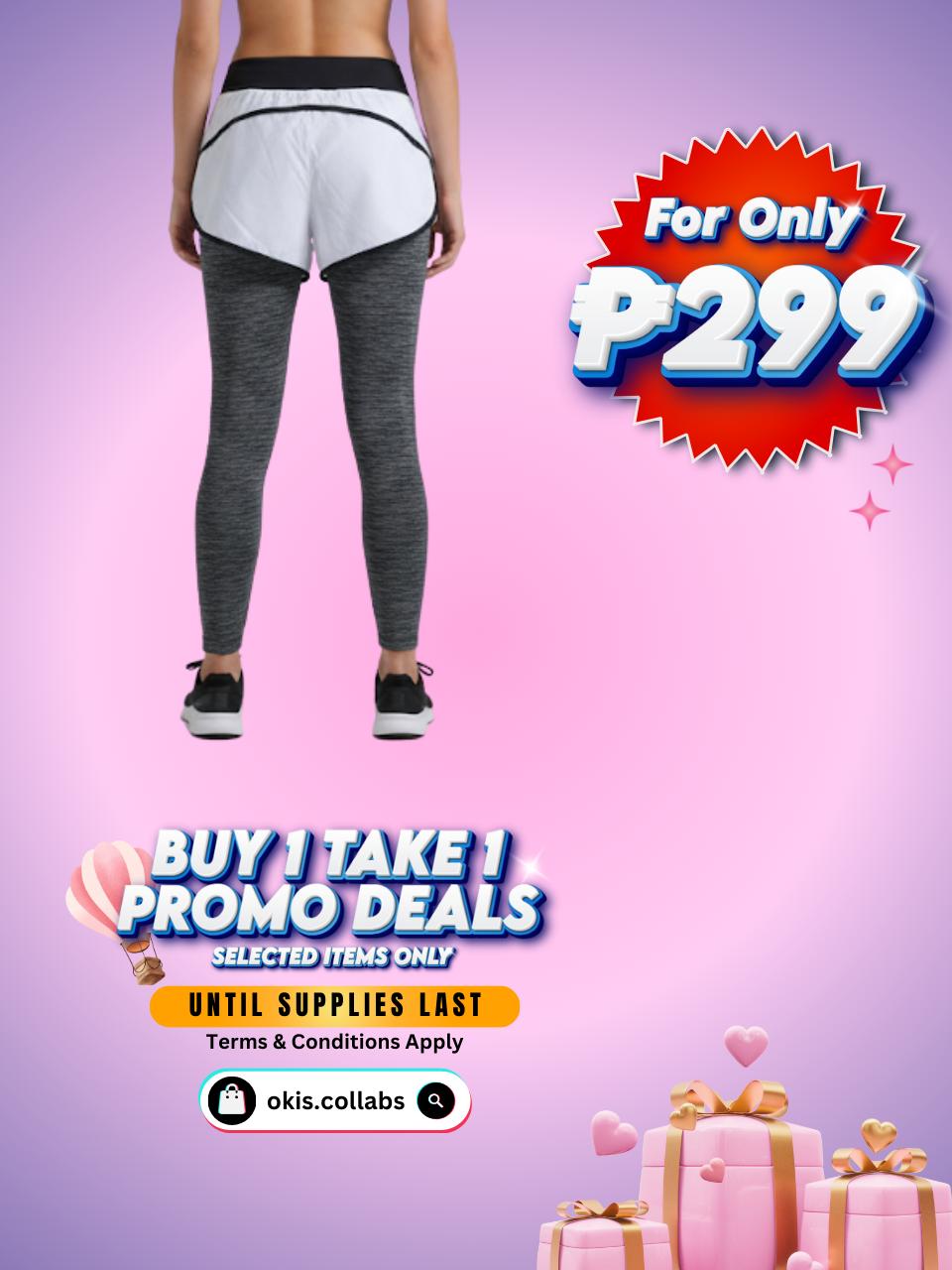 [BUY 1 TAKE 1 FREE] Women's Cotton Sports Wear Leggings with Short (White Color)