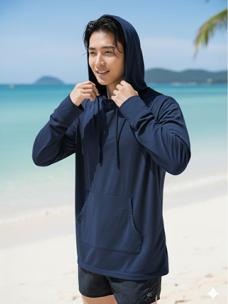 RASH GUARD Men's/Women's Pullover Hoodie with Long Sleeves in Blue Color Loose-Fitting Versatile for Swim Activities (#11)