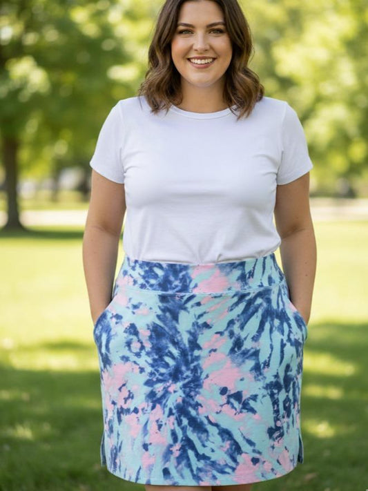 Womens Plus Size Skirt Tie-dyed with shades of Light blue/Aqua (#36)