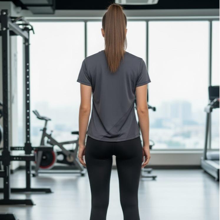 FPA079 Women's Classic Cotton Compression Tshirt with Double Line Style in Bottom Edge