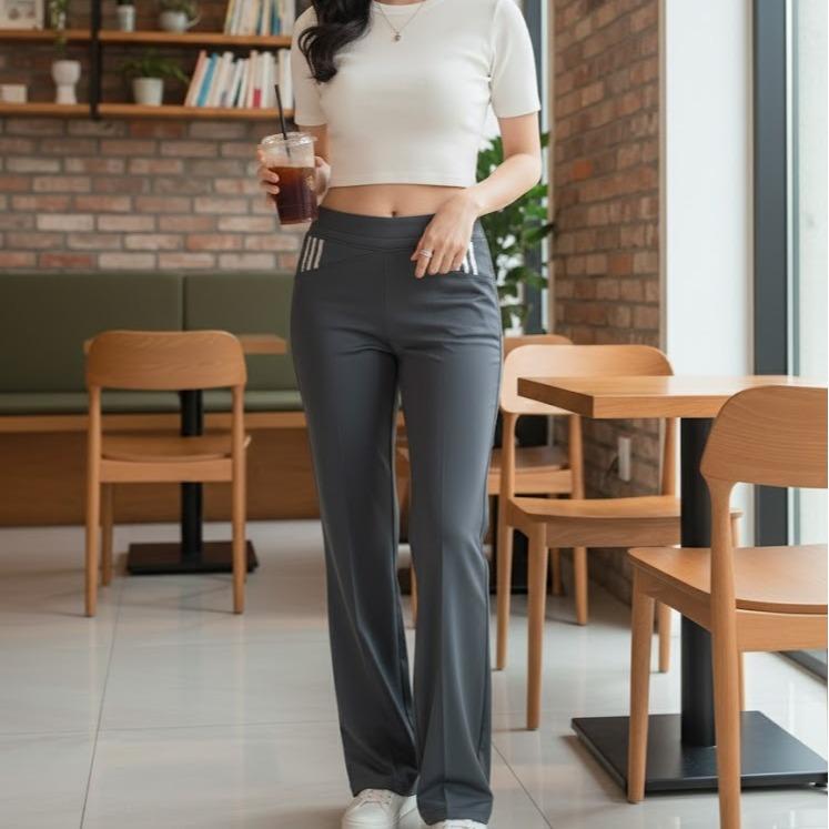 FPA63054B Women's Classic Cotton Pants in Plain Gray Color