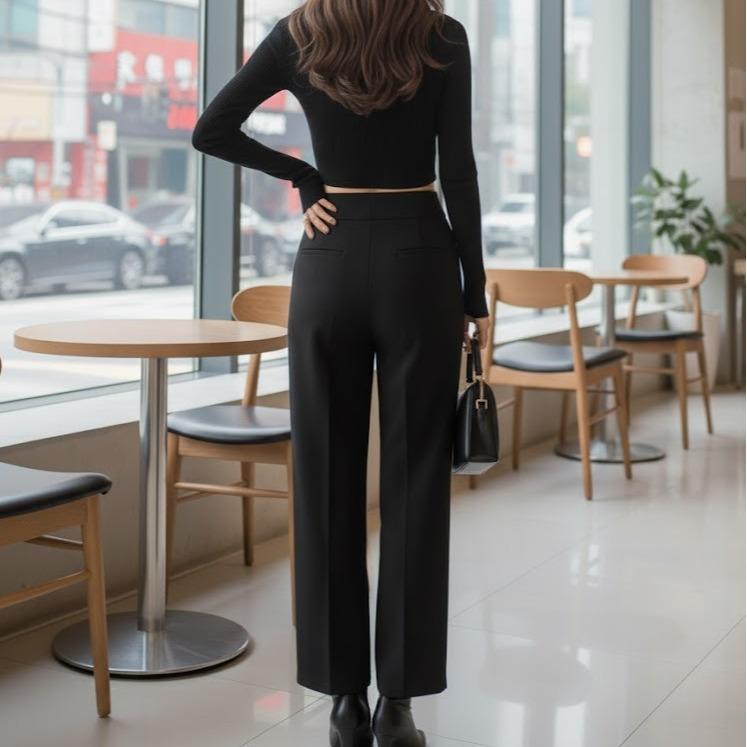 FPF028 Women's Classic Cotton Pants in Plain Black Color with Waist Beads