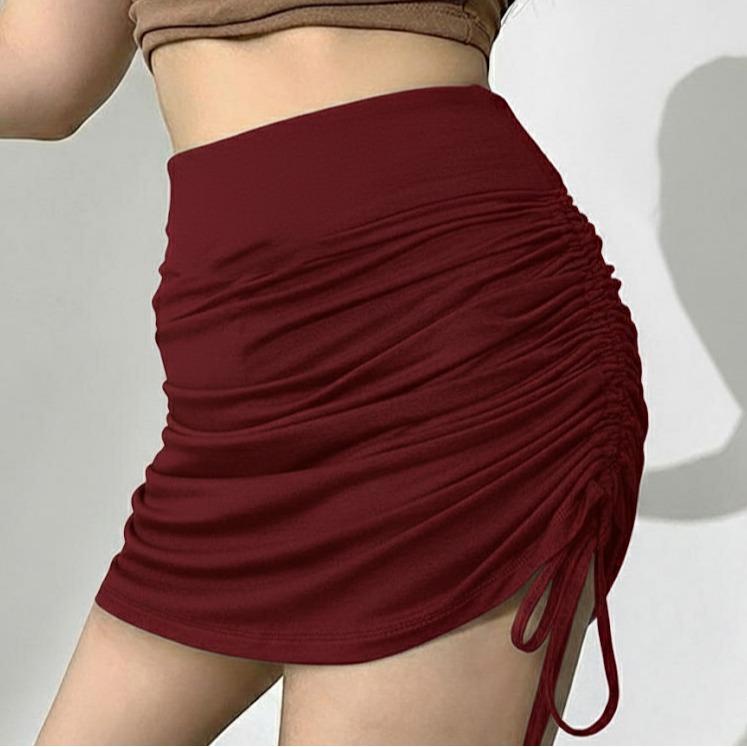 Women's THICK WAISTBAND Plain New Design Korean Style High-waist Drawcord Versatile Casual Buttock Skirt (#4)