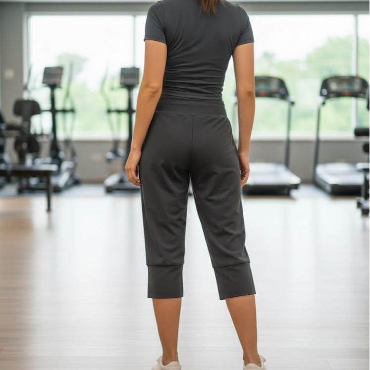 FPF015 Women's Classic Cotton Capri Pants in Plain Dark Gray Color