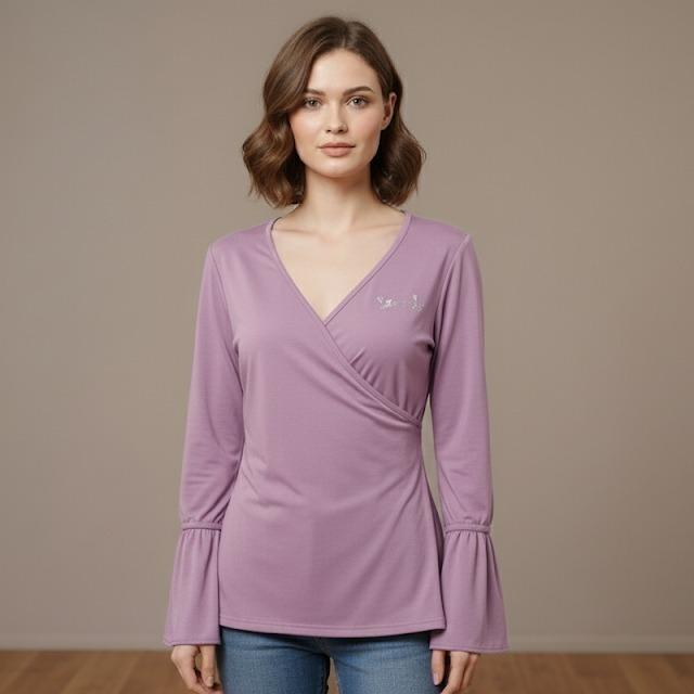 RUNDO COLLECTIONS Women's Wear Deep V-Neck Long Sleeve Slim Fitted (#1)